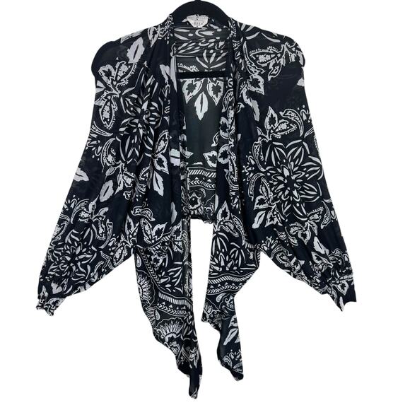 Ember Black White Long Dolman Sleeve Lightweight Stretchy Sheer Open Blouse Sz M - Picture 1 of 6